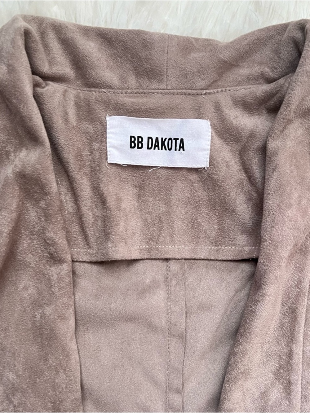 BB Dakota Faux Suede Open Cardigan Jacket in Stone - Picture 2 of 5